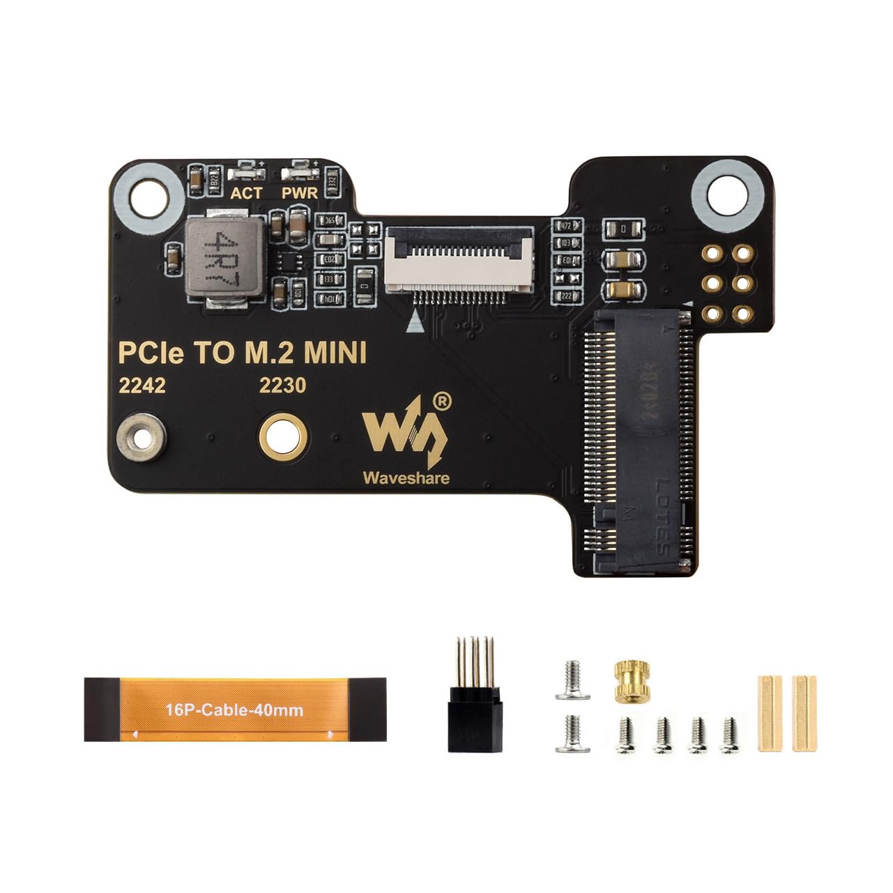 waveshare PCIe to M.2 Mini Adapter, Compatible with Raspberry Pi 5, Supports NVMe Protocol M.2 Solid State Drive, Supports Gen2 and Gen3 Modes,