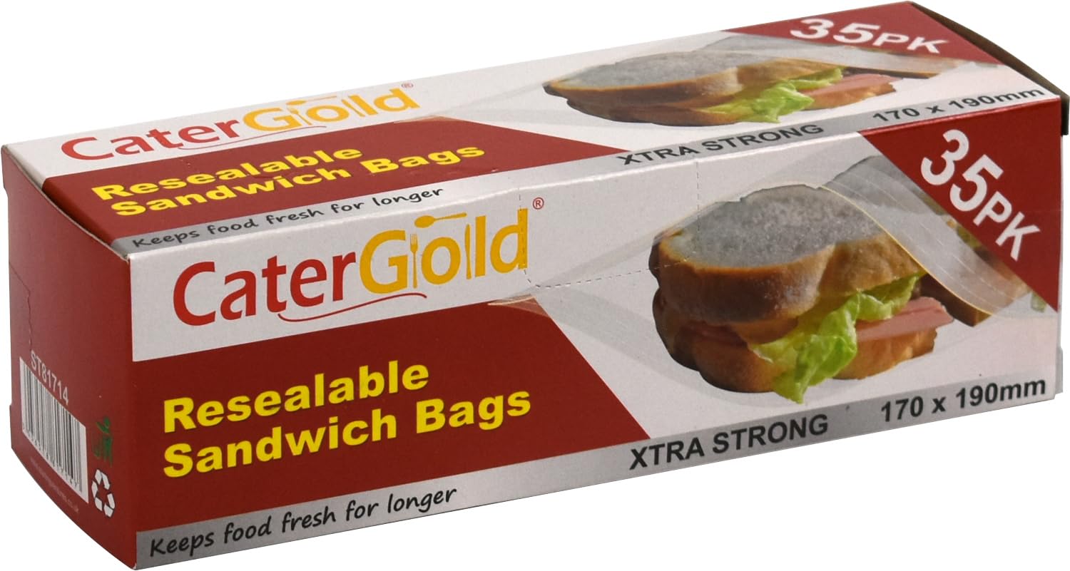 Catergold Clear Reusable Plastic Sandwich Freezer Bags Zip Food Bags Transparent Lunch Food Storage Leakproof Bags With Ziplock For Veggies Meat Fruites Multipurpose (Zipper Bag 35Pk 170X190mm)