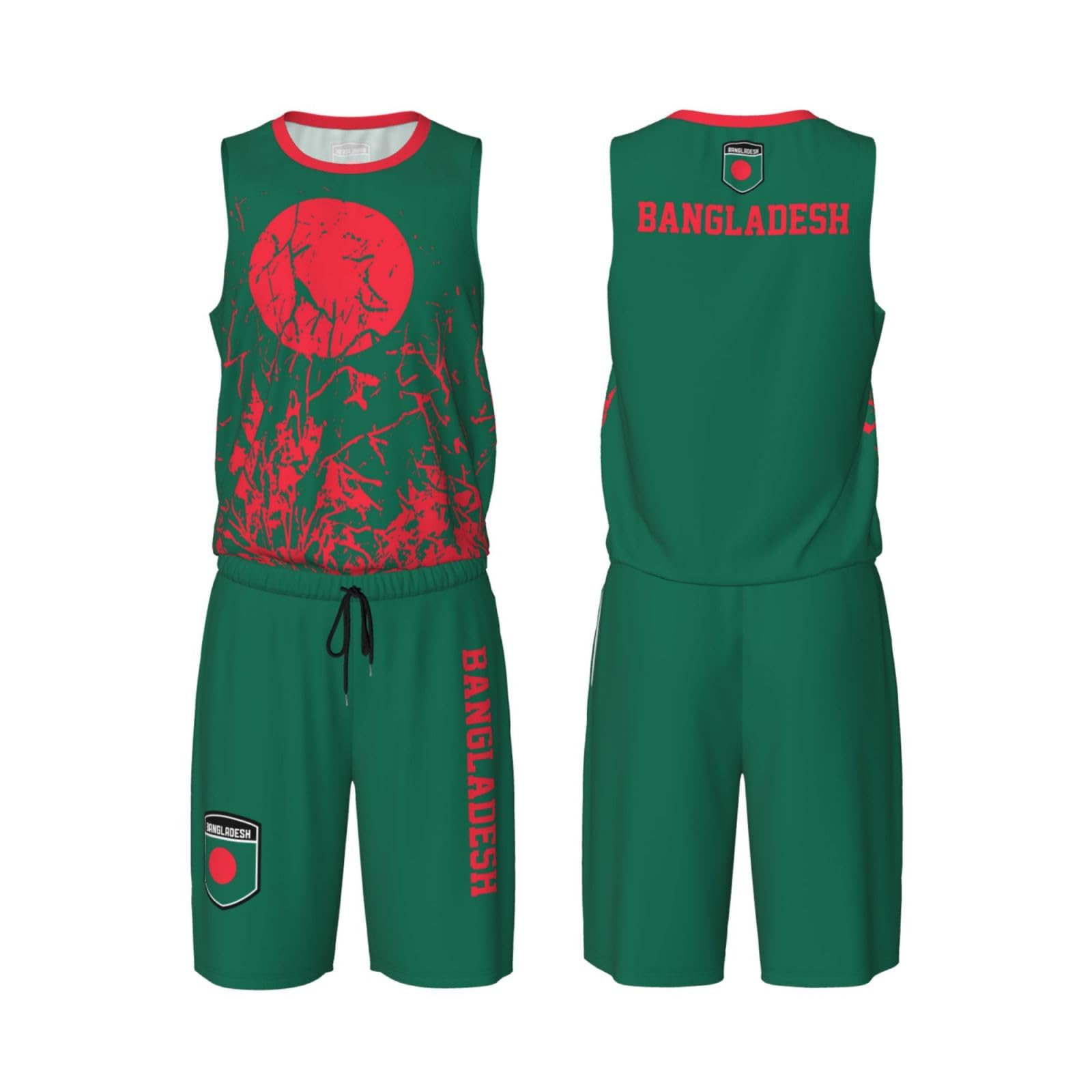 Bangladesh Flag Grain (1) Basketball Jersey Uniform Suit for Men Women Adults Training Athletic Set
