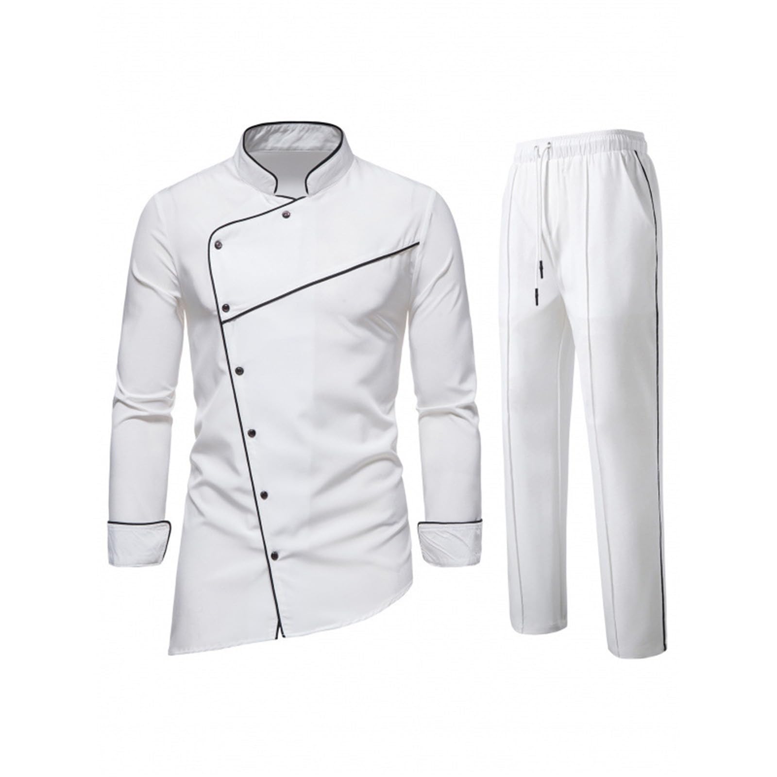 Set uniforme da cucina da uomo con colletto alto, giacca da chef, set con pantaloni da cucina, giacca da cucina, hotel cafe, abbigliamento da lavoro, camicette uniformi, camicia a maniche
