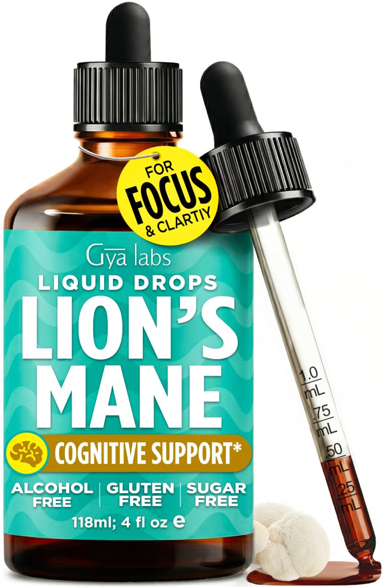 Gya Labs Lion's Mane Extract Liquid Drops for Cognitive Clarity - 118ml 4 Fl Oz (Pack of 1)