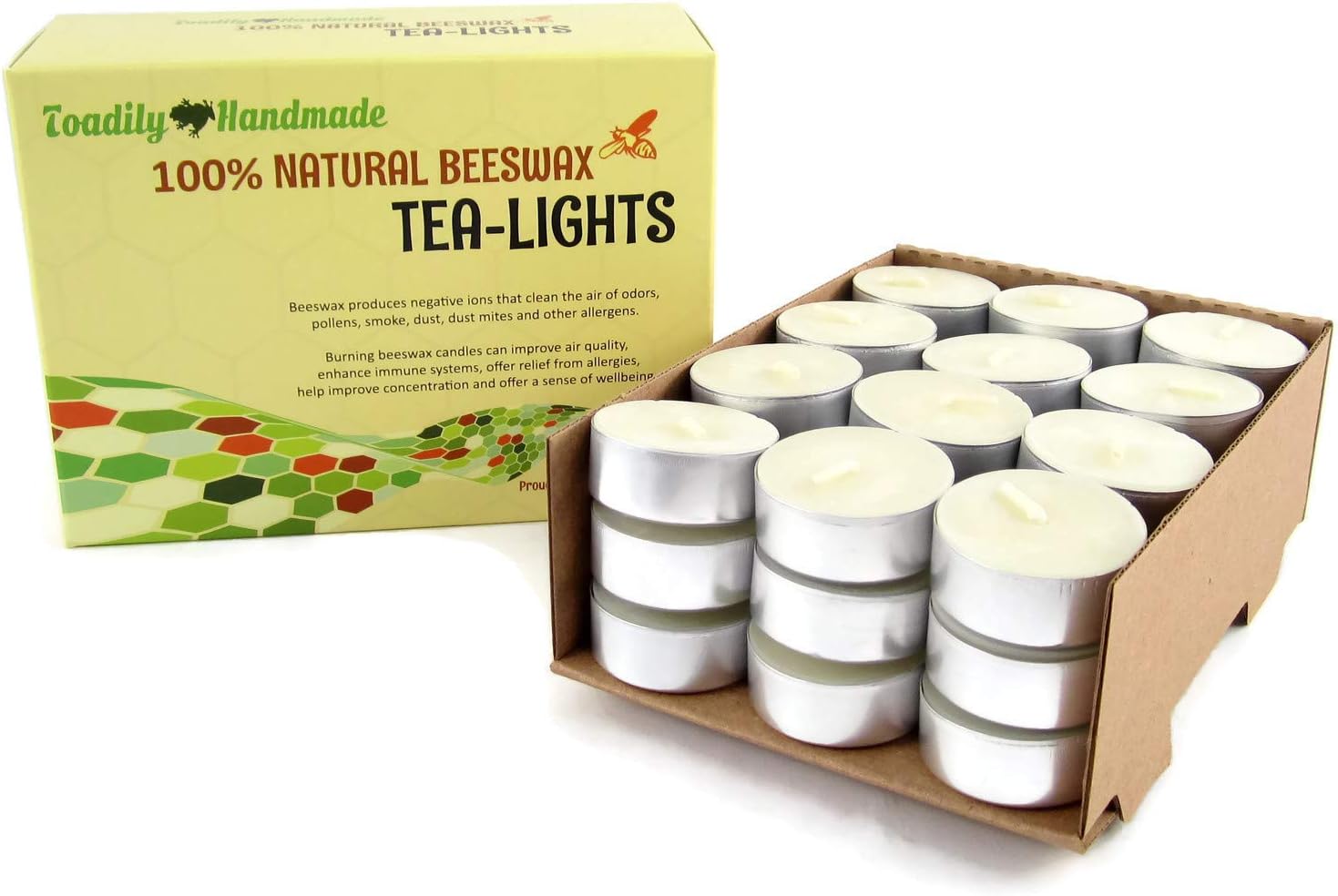 36 Hand Poured Beeswax TeaLight Candles in IVORY Metal