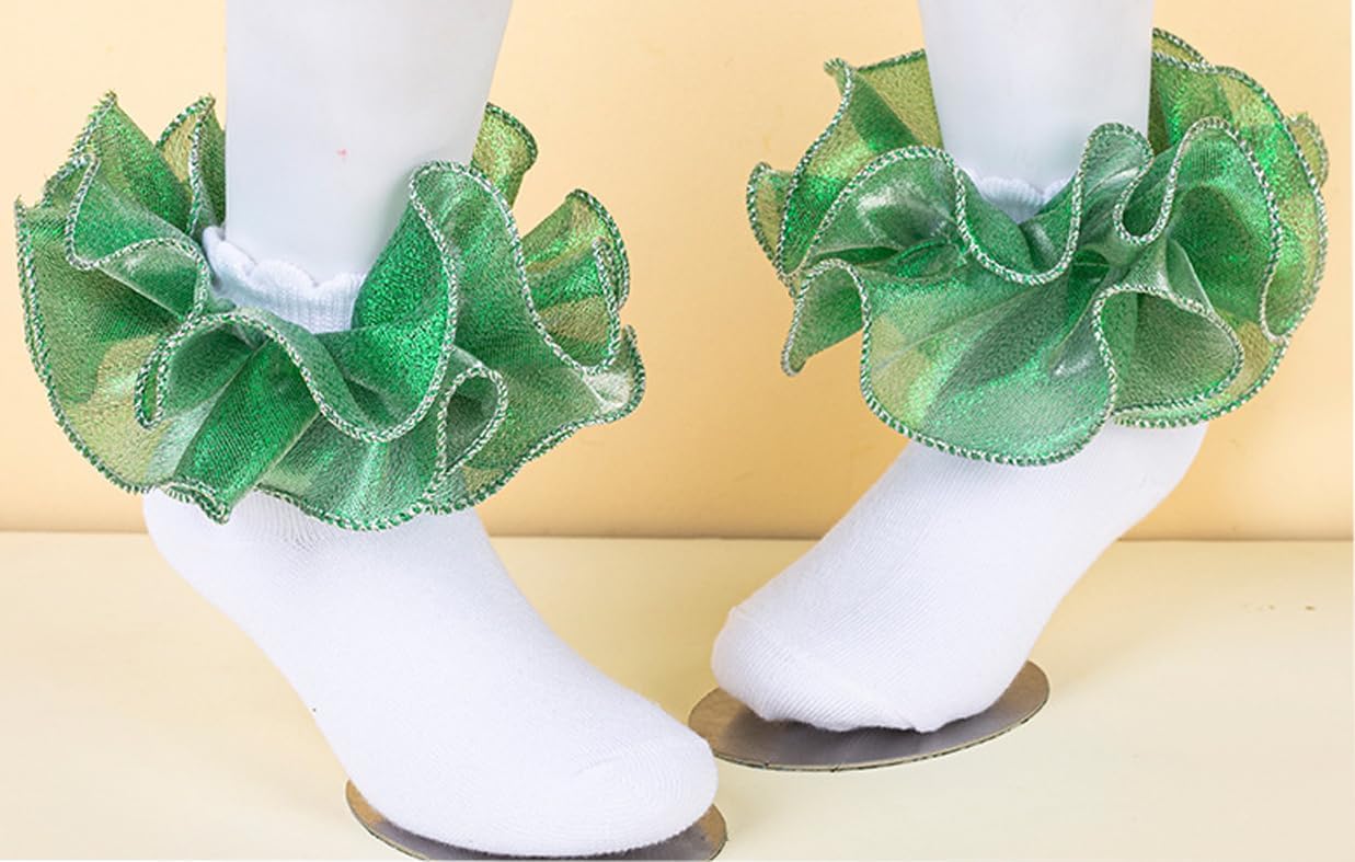 ANCHOVY Womens Big Ruffle Ankle Double Lace Turn Cuff Dress Socks,Women Cute Adult Cotton Ruffled Frilly Sock,#C907