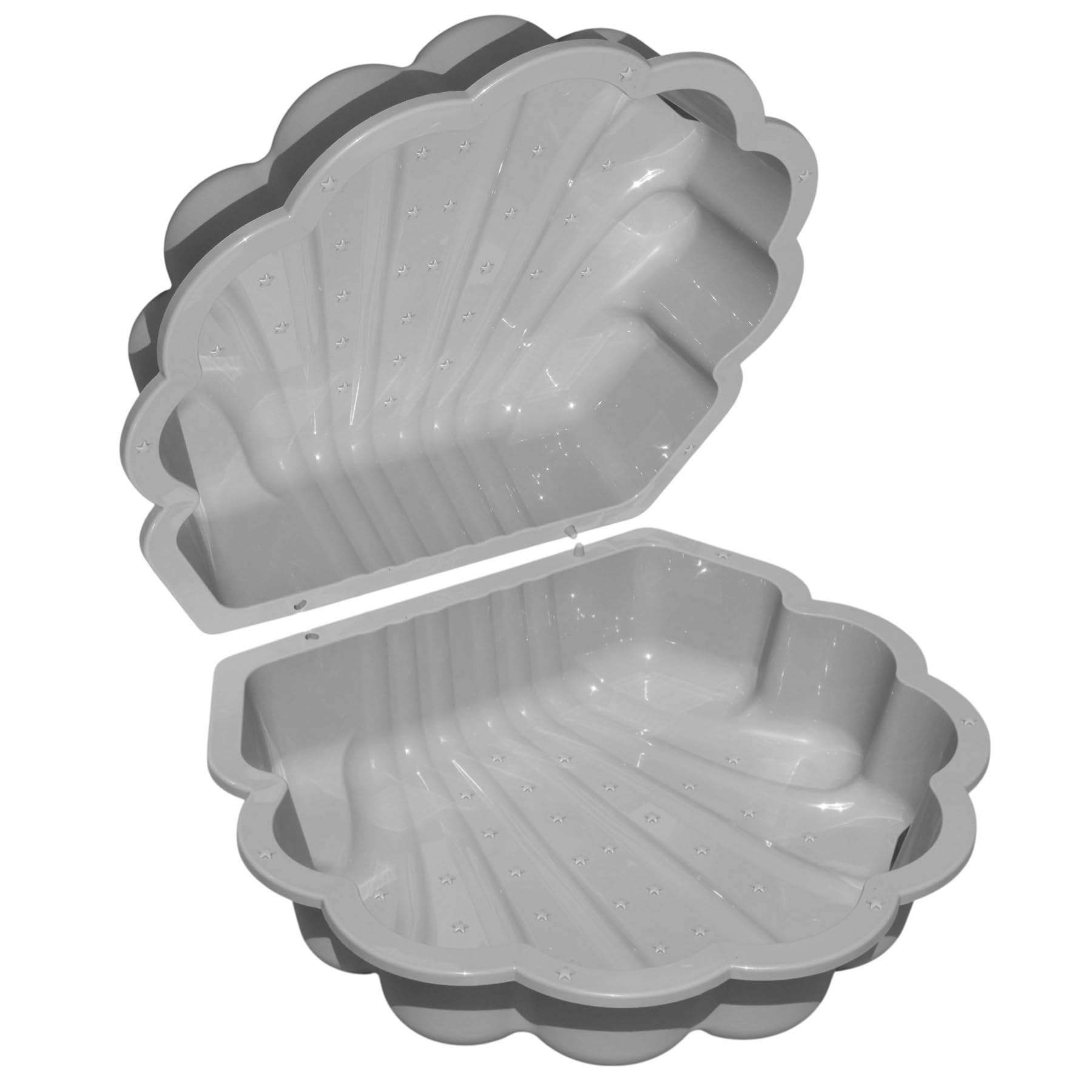 Lot de 2 bacs à sable en forme de coquillage en plastique avec couvercle (gris avec étoiles de mer)