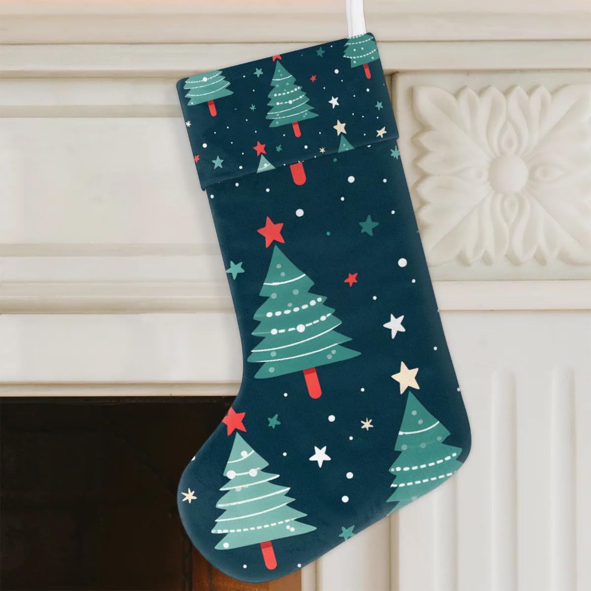 Christmas Stockings, 17.7in Christmas Tree Xmas Stocking Gift Treat Bags Abstract Tree Xmas Stocking Hanging Ornaments for Xmas Party Gift Filler Fireplace Christmas Tree Decoration