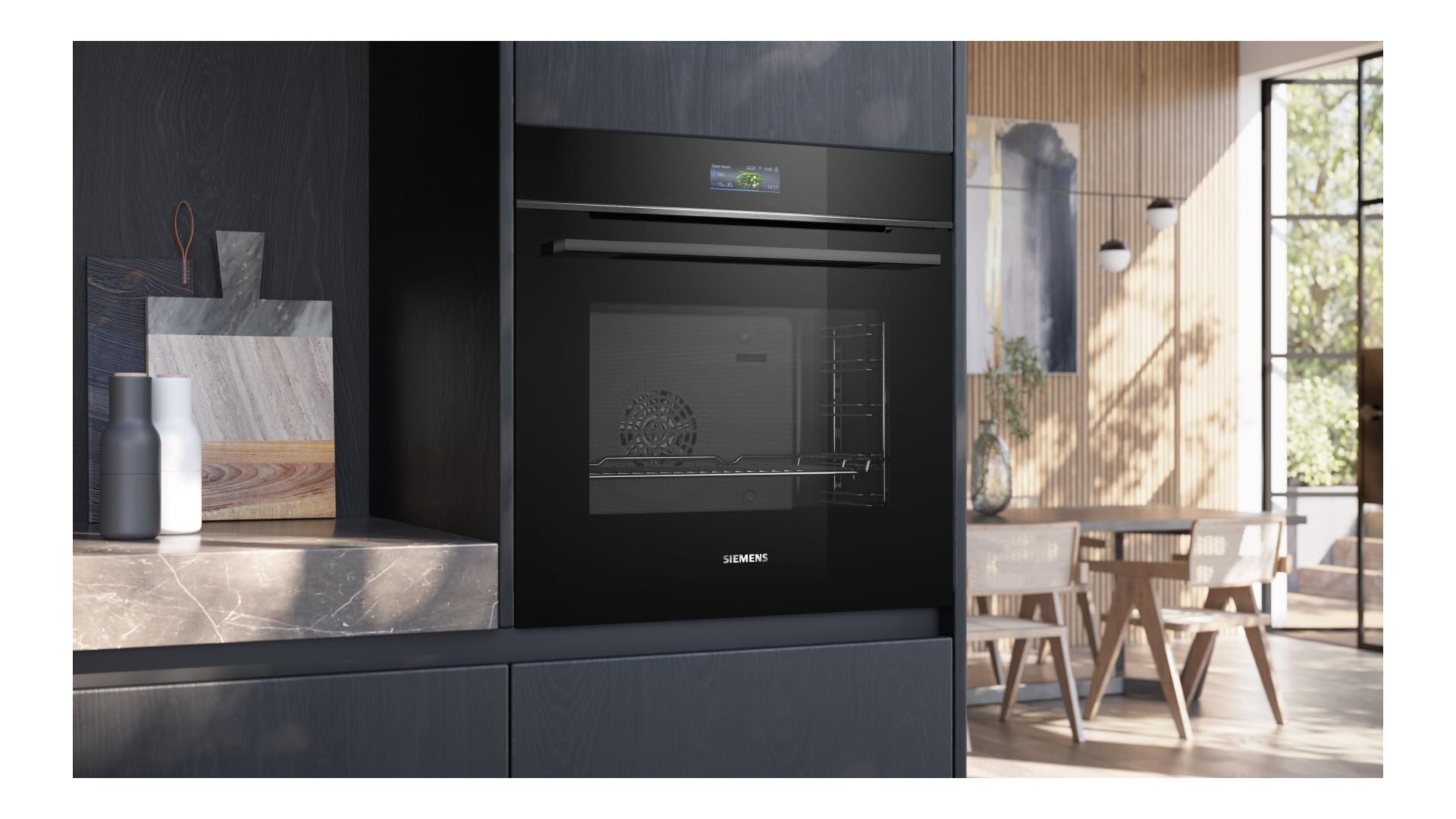 Siemens HB734G1B1 iQ700 - Horno empotrable inteligente, 60 x 60 cm, fabricado en Alemania, negro, ecoClean & humidClean, autolimpieza, Air Fry, programas automáticos, pantalla táctil a color,