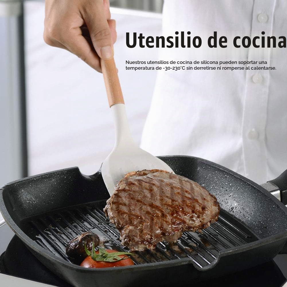 Kit de utensilios de cocina de silicona de 11 piezas, utensilios de cocina antiadherentes con de madera resistente a la temperatura de -30-230,
