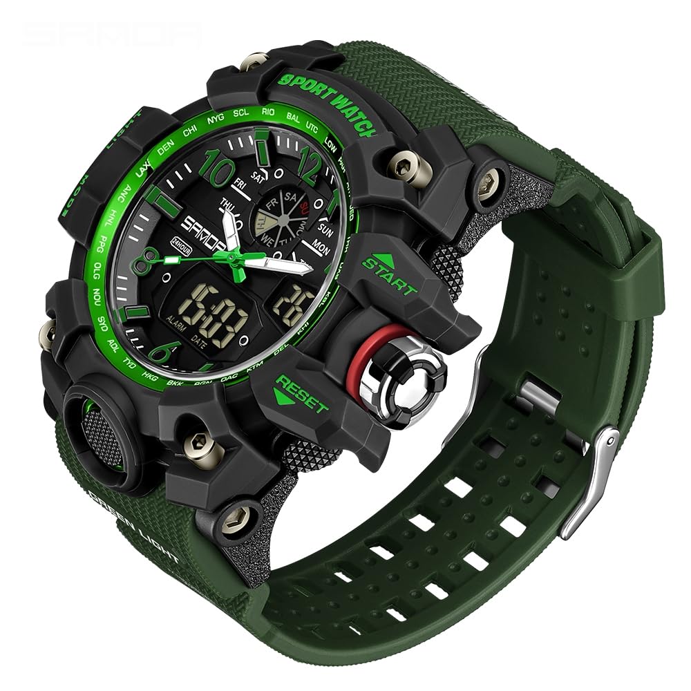 AIMES - Orologio tattico da uomo, sportivo, impermeabile, militare, analogico, digitale, con data, sveglia, cronometro, tattica, multifunzione, quadrante grande