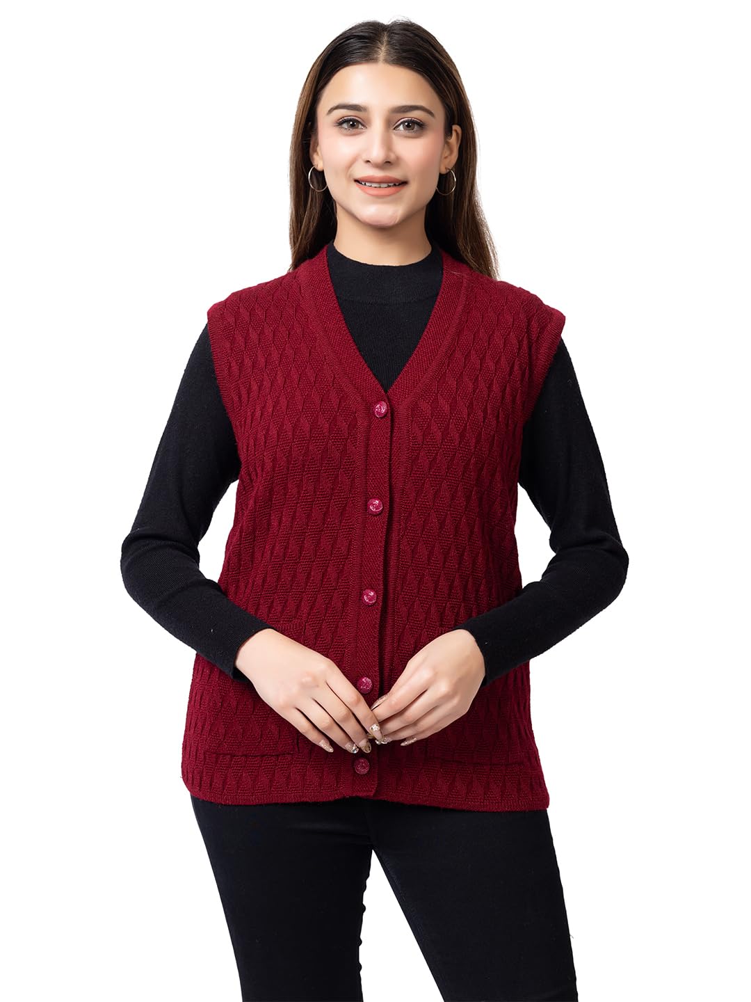 Winter Wear Soft & Warm Front Buttons V-Neck Full Sleeve Solid Acrylic Women Cardigans (1266)-image-33