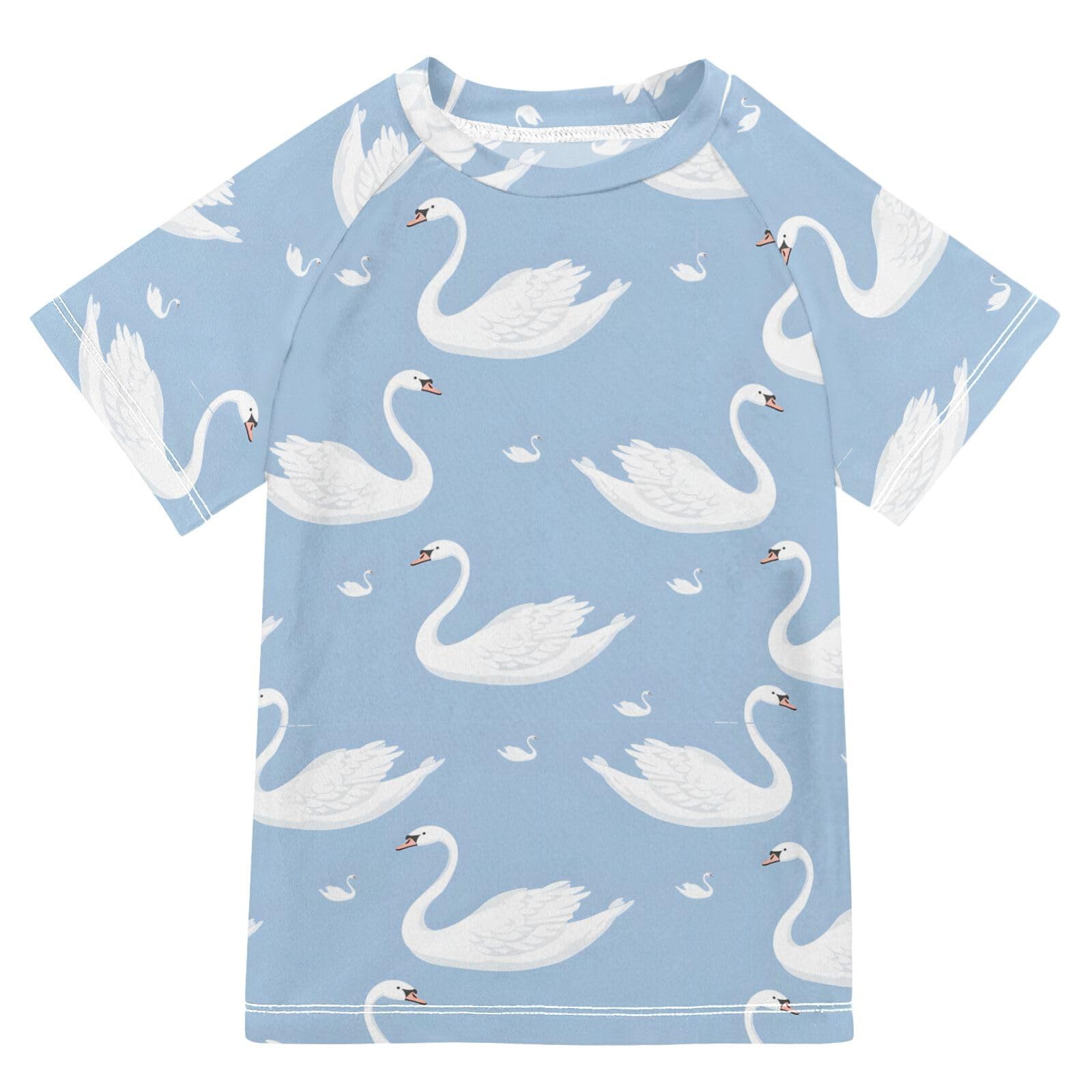 ALAZA Boys Swim Shirts Toddler Rash Guard Short Sleeve Rashguard Swan Blue UPF 50+ 11-12T