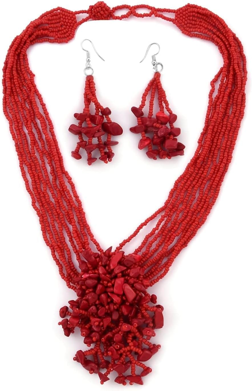 SHOP LC DELIVERING JOY Beaded Jewelry Sets for Women – Beach Necklace & Earring Set Costume Jewelry for Women Trendy – Bead Necklace Set Boho Western Beach Jewelry Gifts