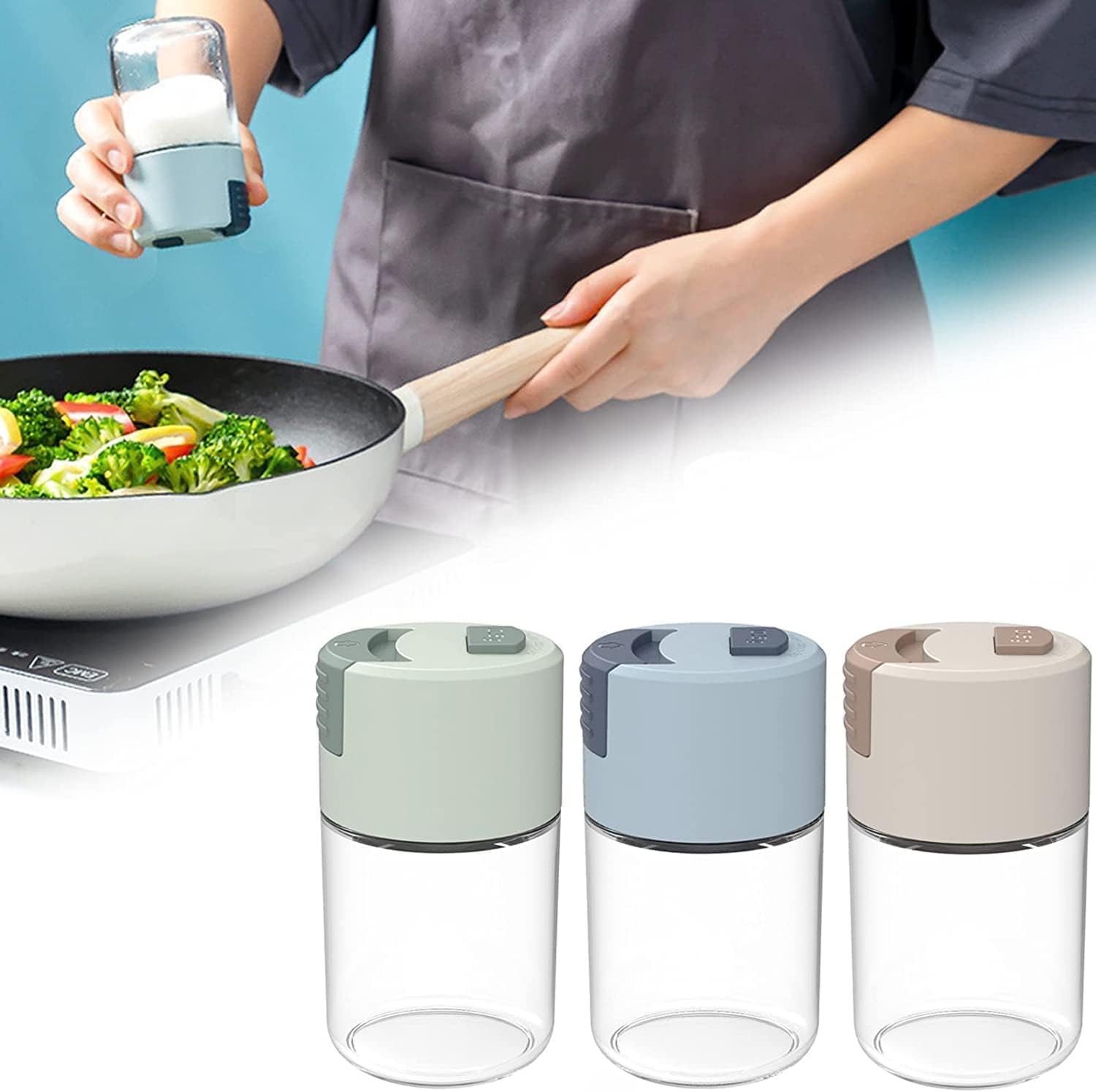 KHOLAD Measuring Salt and Pepper Shakers, Precise Quantitative Each Press 1/8 TSP (0.5g), Ration Spice Dispenser Air-Tight Clear Glass Seasoning Bottle for Kitchen Camp, Healthy Daily Intake (1)