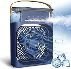 softdigit Ventilador Portátil de Mesa Mini Ar Condicionado Umidificador Climatizador Led Água e Gelo 3 Velocidades Led (AZUL)