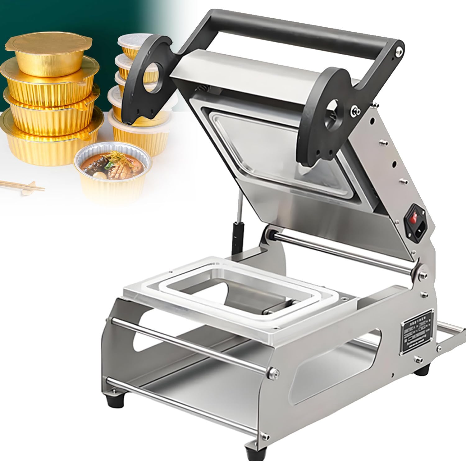 Termosigillatrice Professionale per Alimenti, sigillatrice Manuale per vaschette (es. Sandwich), Macchina confezionatrice, 7-8 cicli/Minuto, per ristoranti e attività di asporto.