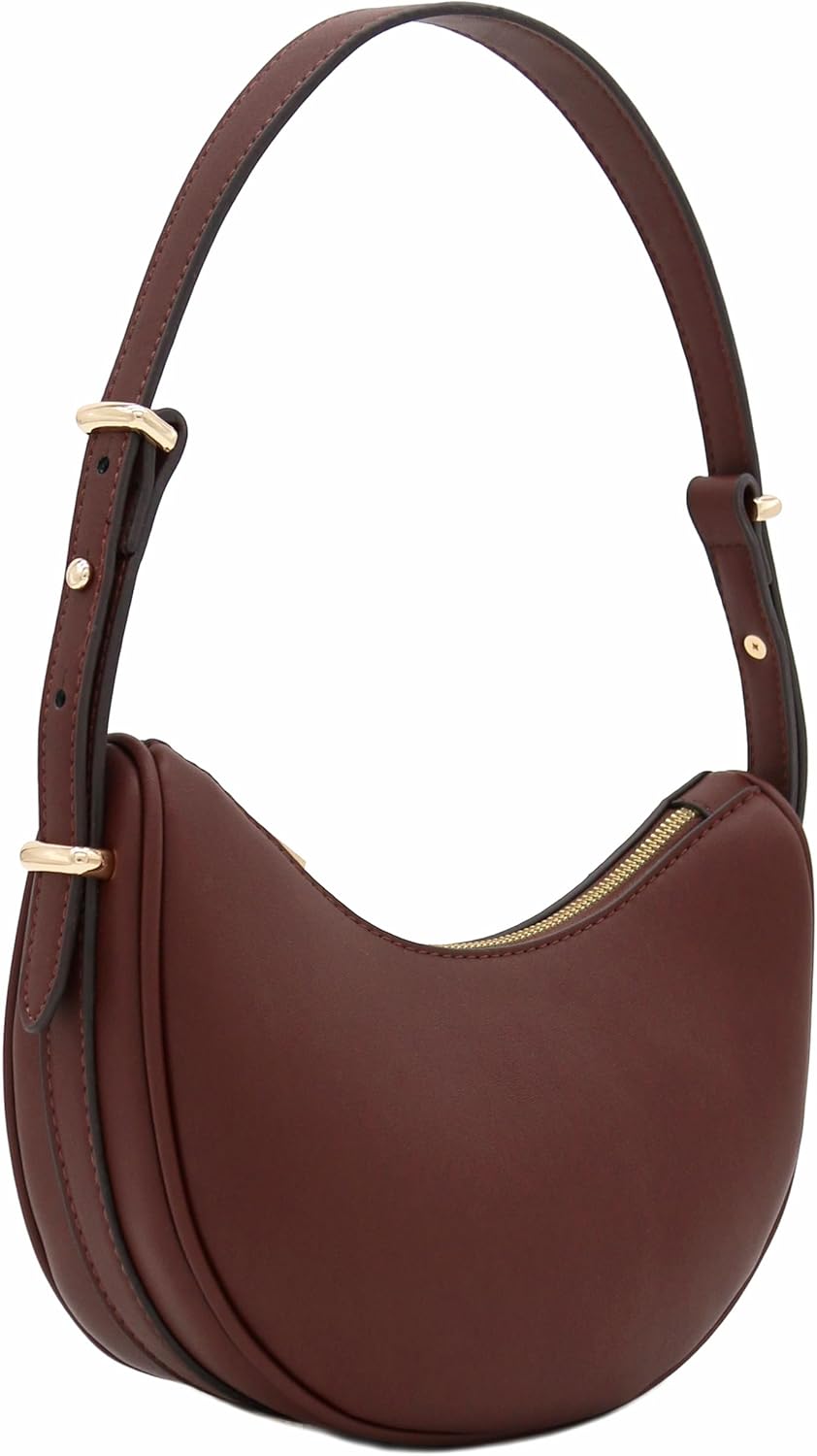 Small Crescent Smooth Faux Leather Underarm Shoulder Bag