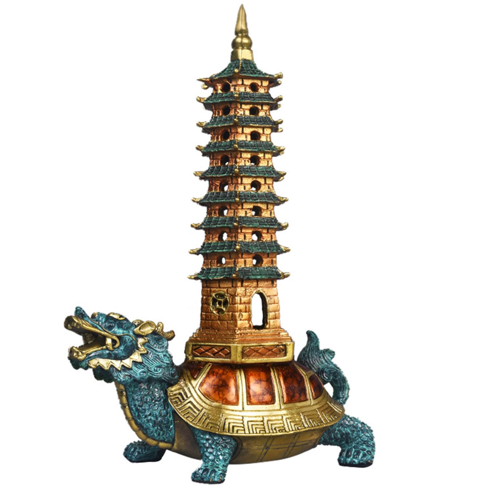 Posąg Fengshui Mosiężny smoczy żółw Wenchang Pagoda 10,62 cala (wys.)