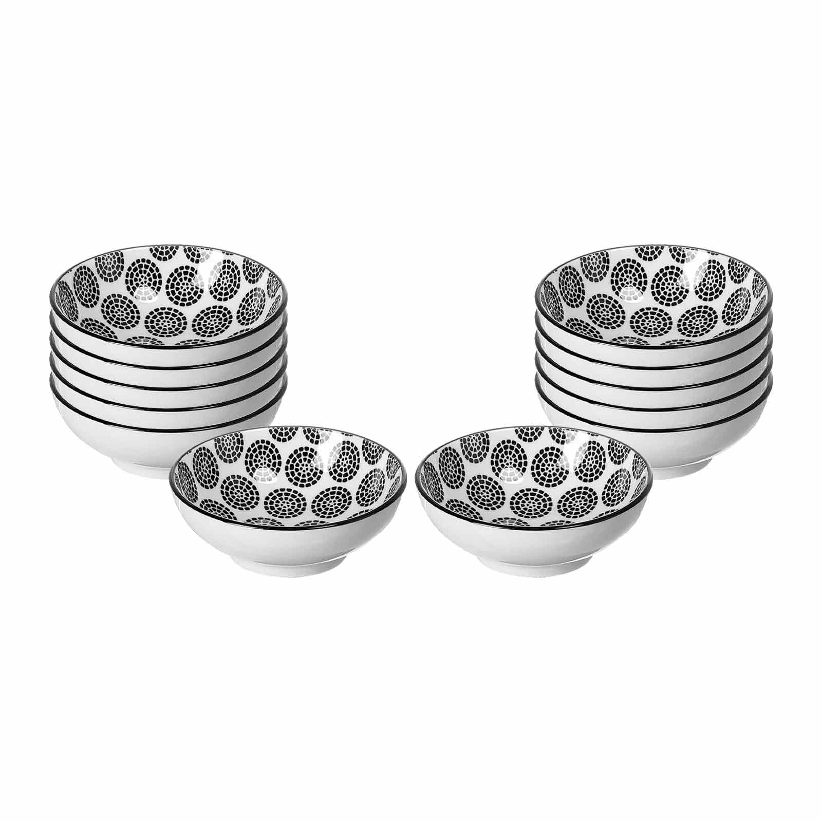 Ritzenhoff & Breker Takeo Circles Dipschalen 12er Set, 8 cm, Runde Dipschälchen mit vollflächigem Dekor, Skandinavisches Design, Mix-&-Match-Geschirr, Porzellan, Weiß und Schwarz