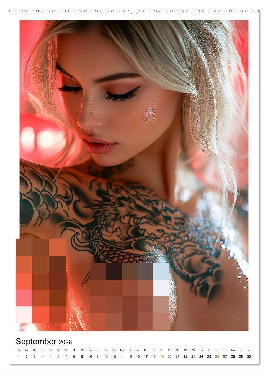 Tattoo Dreams - Sinnliche Kunstwerke (Wandkalender 2026 DIN A2 hoch), CALVENDO Monatskalender: Erotische Frauen verzaubern mit sexy Tatoos. (CALVENDO Erotik)