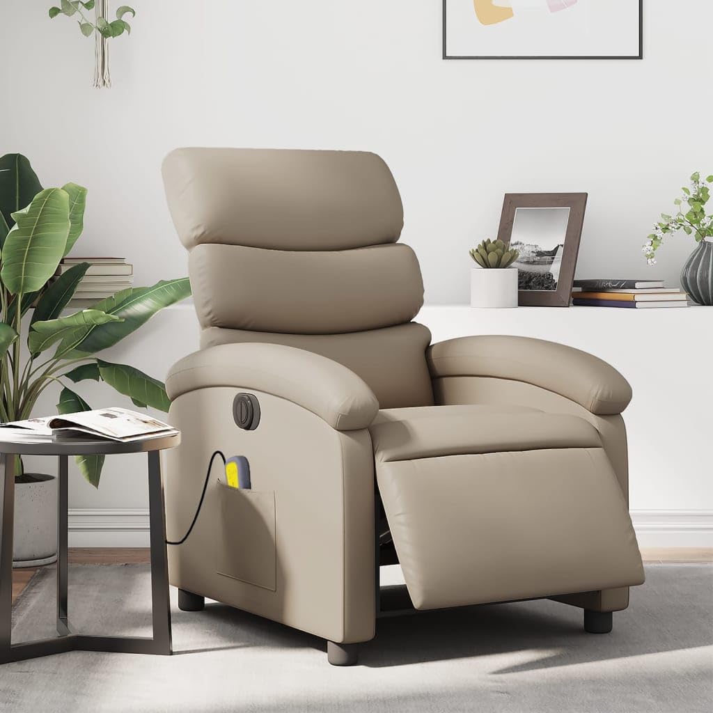 Sillon Relax Reclinable de Masaje eléctrico Cuero Sintético Capuchino