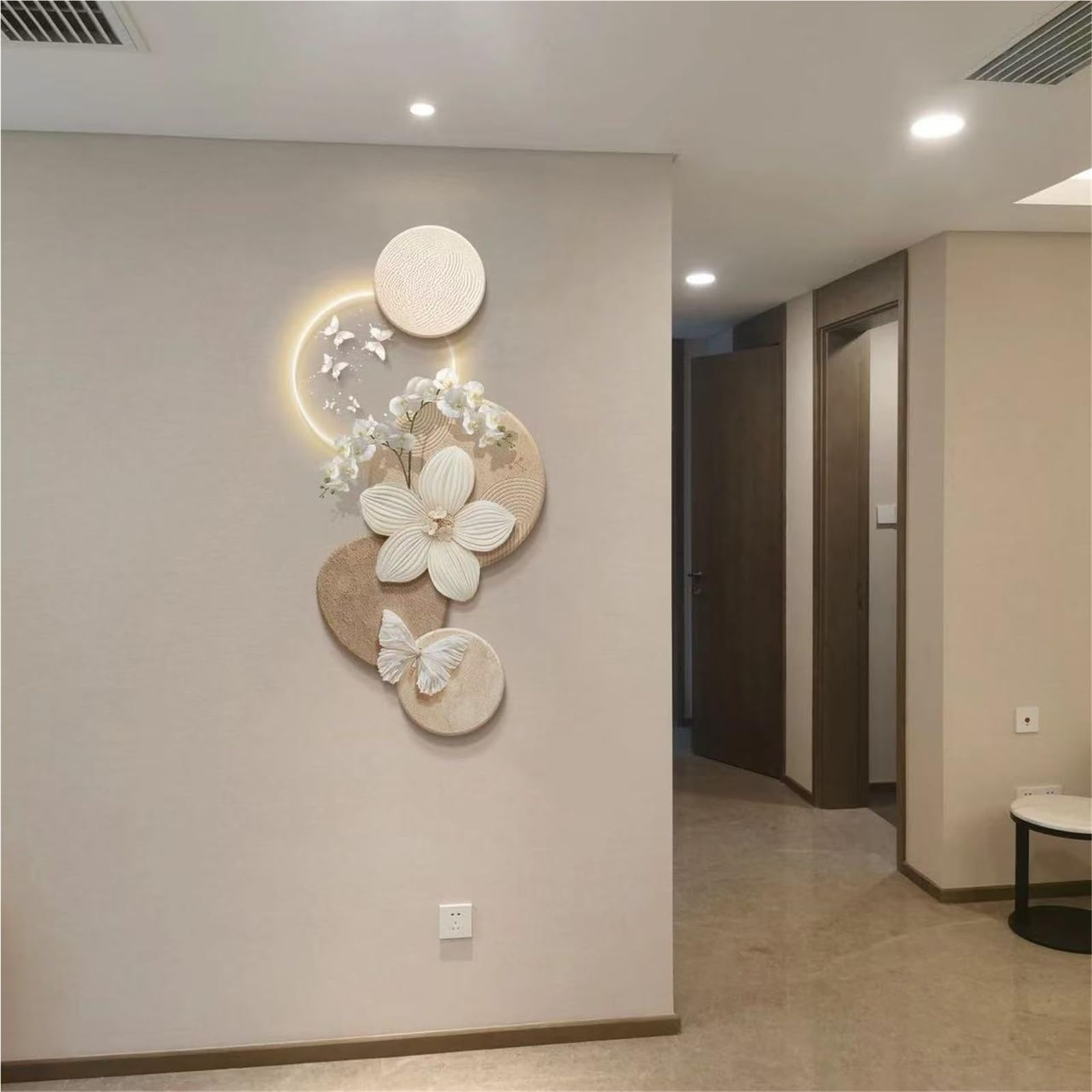 Cuadro Decorativo Floral con Luces LED, Fuente de alimentación enchufable, Mural de Porcelana cristalina para Sala de Estar, Dormitorio, Oficina y decoración del hogar (60 x 120 cm