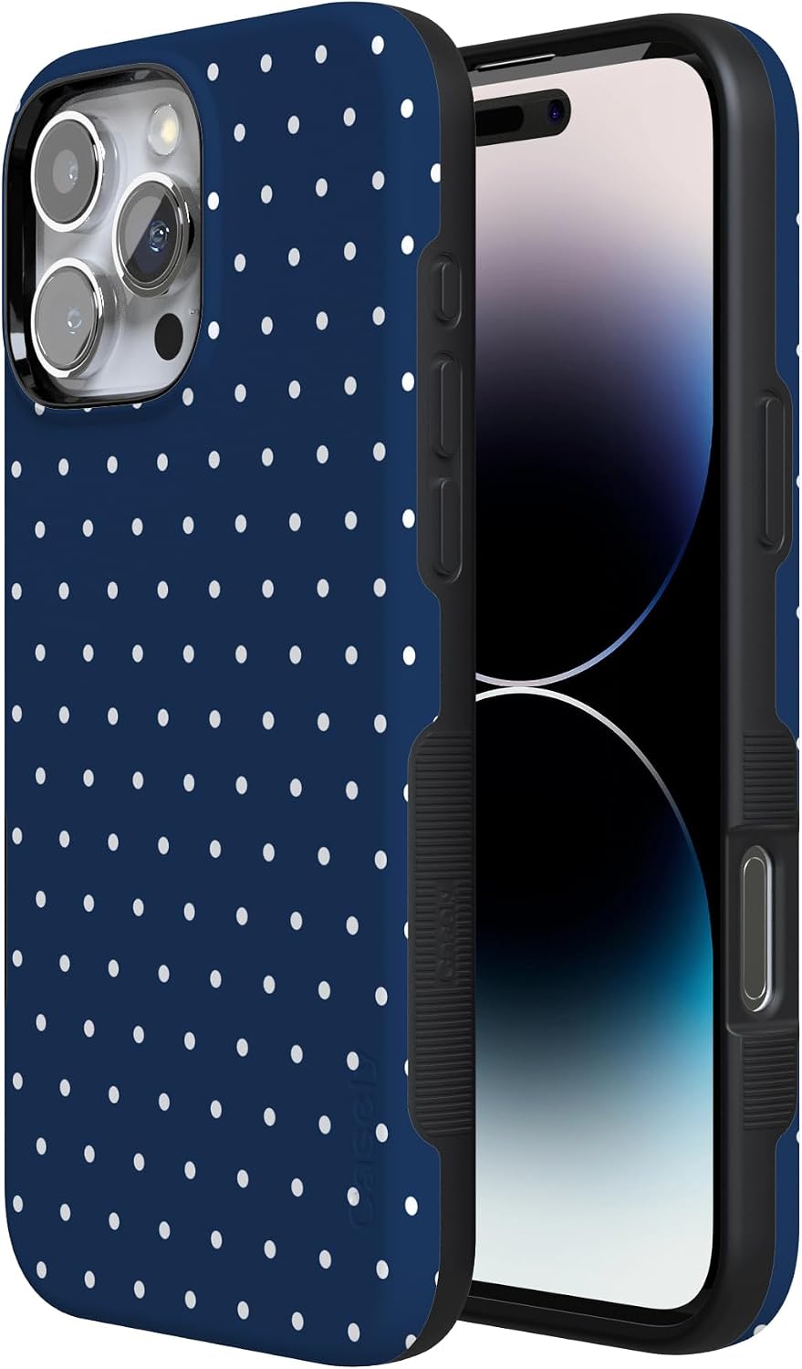 Casely iPhone 16 Pro Max Case | On the Dot | Navy Polka Dot | Bold Protective Design | Compatible with MagSafe