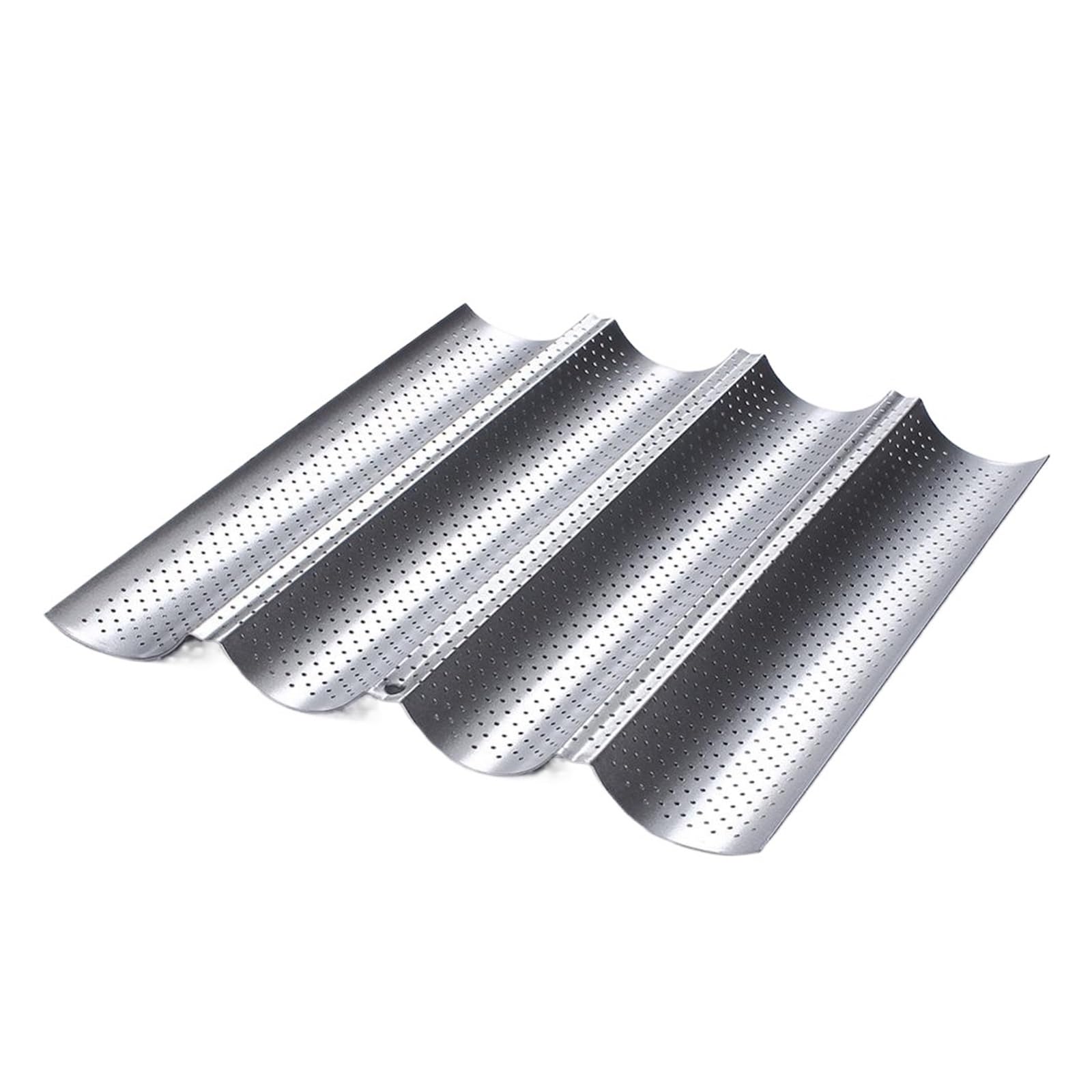 Generisch Baguette-Pfanne, französisches Brot, Backform, Backformen, Rillenwellen-Form, Kuchenofen, Backblech, Geschirr, Kochzubehör, Toaster-Werkzeug(4 Groove Silver)