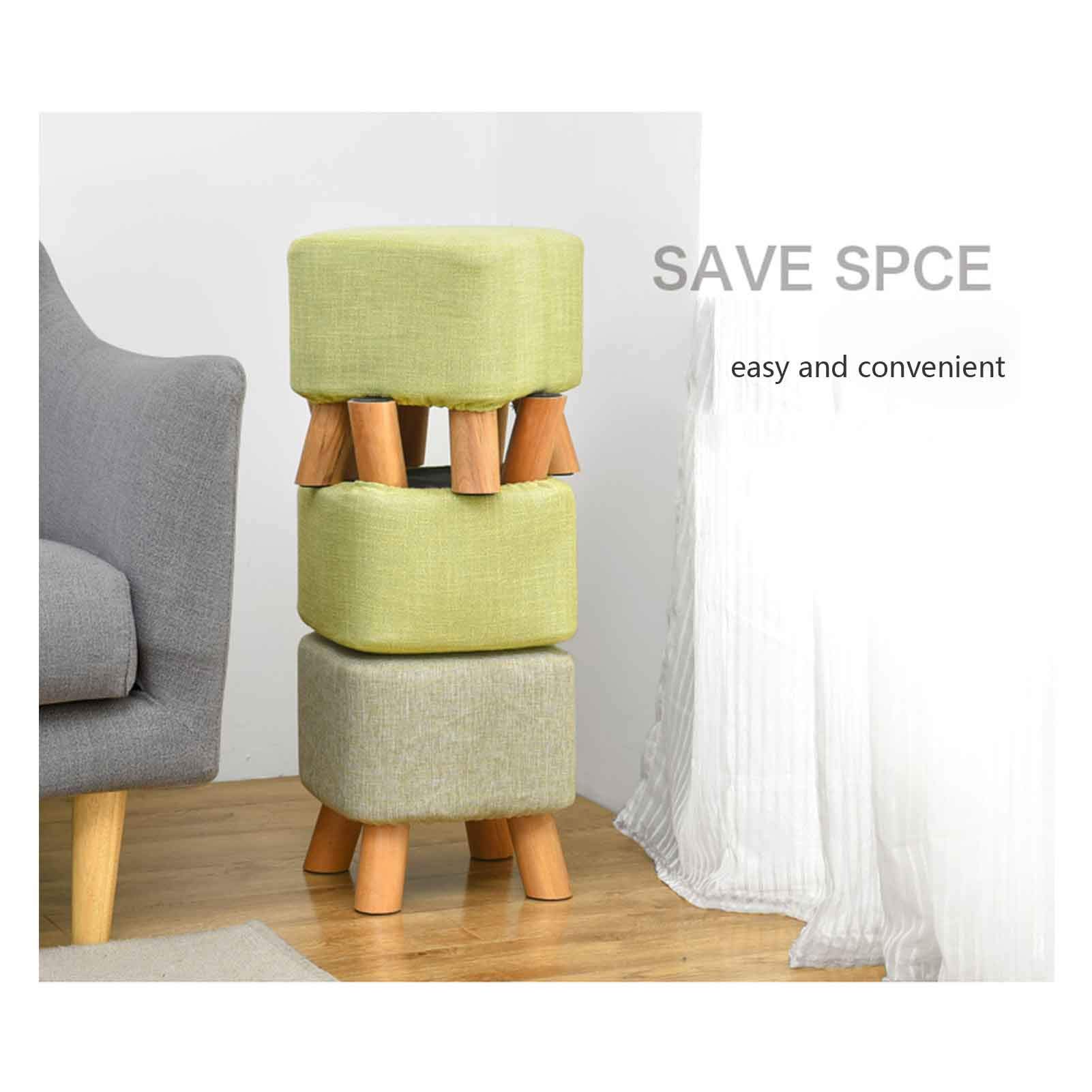 Solidne drewno Holstered Vanity Stool/Chair Ottoman,with Removable Linen Cover and 4 Wood Legs, Dressing Table Stool/Fotel/Seating Footstool/Foot Trest