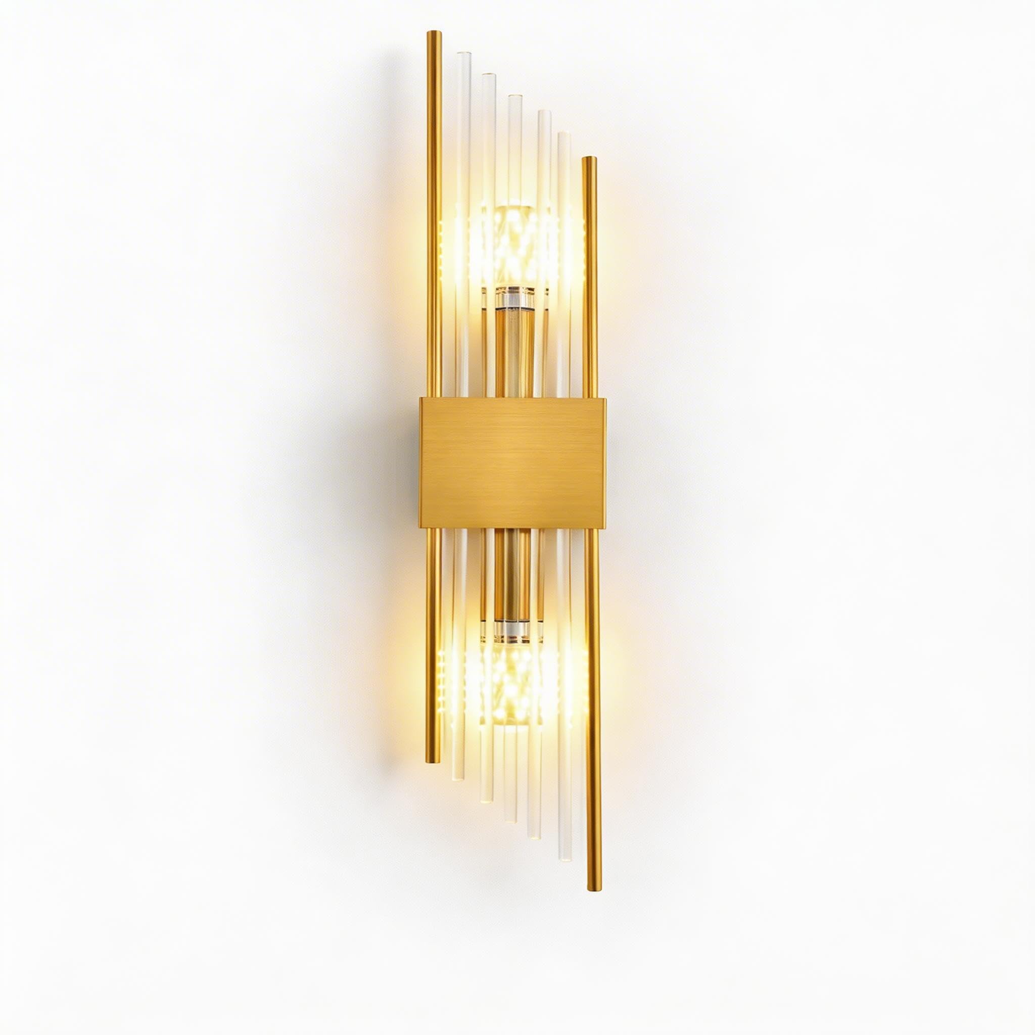NICRX Modern Crystal Wall Sconce,Luxury Stainless Steel Wall Light with Clear Crystal Rods,E14 Base Geometric Wall Lights,Elegant Wall Lamp for Living Room,Bedroom,Hallway,Hotel (Gold, 60cm)