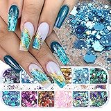 Chameleon Nail Art Glitter Sequins, 3D Sparkly Nail Flakes Decorations, Holographic Laser Gradient N