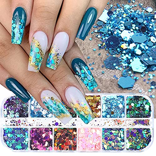 12 Colors Chameleon Nail Art Sequins 3D Nail Glitter Flakes Laser Gradient Nail Art Design Holographic Nail Glitters Powder For Women Girls Manicure Tips Charms Decoration Diy Nails Supplies #TOP10