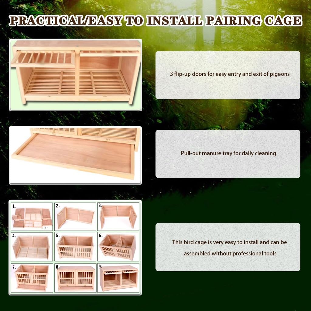 Jaula de Madera de 35 Pulgadas con 3 Puertas y Gran Capacidad, aviario Interior Duradero para Palomas, fácil de Limpiar y Montar, Loros, Palomas y pájaros pequeños.