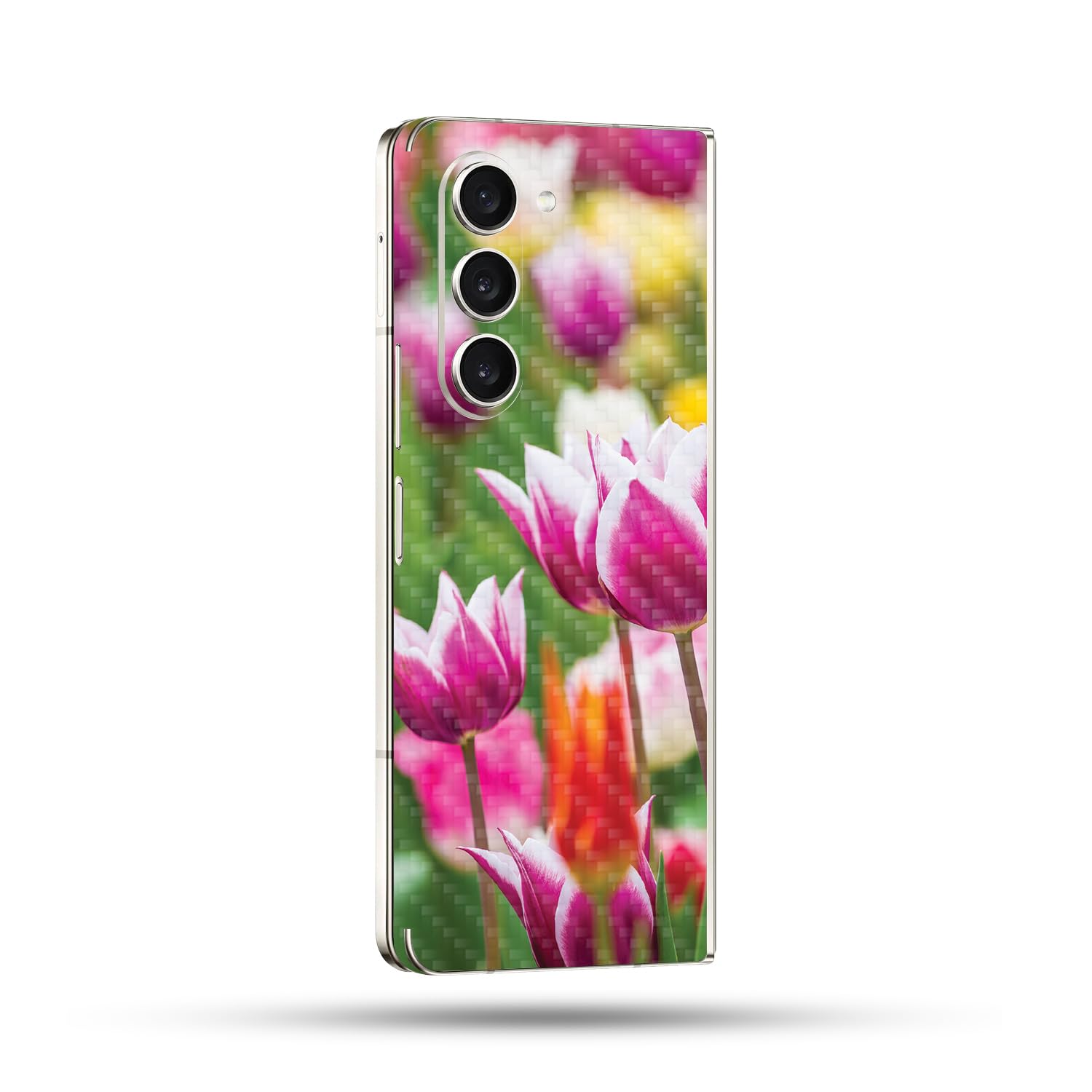 MightySkins Carbon Fiber Skin Compatible With Samsung Galaxy Z Fold 5 Full Wrap - Field Of Tulips | Protective, Durable Textured Carbon Fiber Finish | Easy To Apply and Change Styles | Made in the USA
