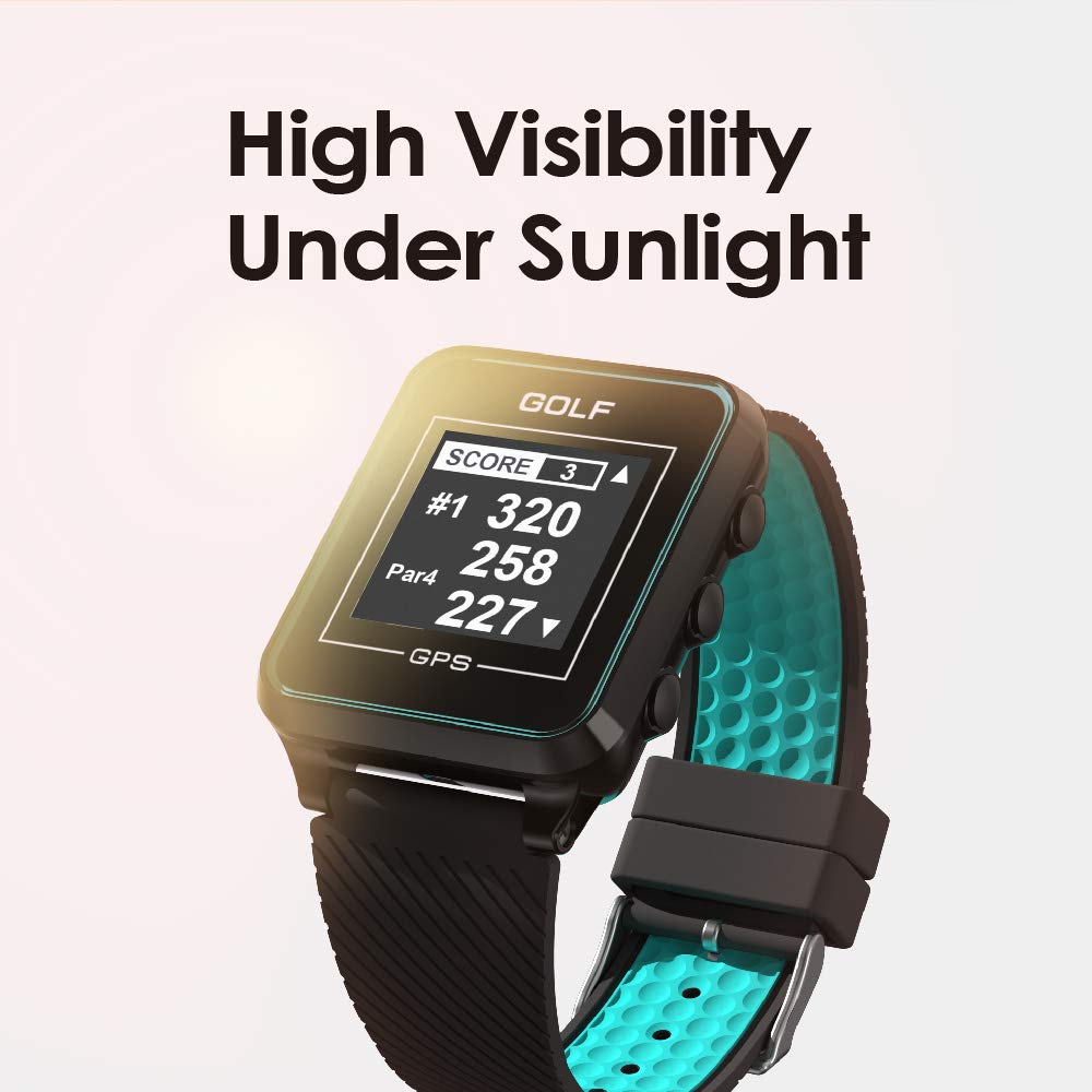 CANMORE TW353 Orologio GPS da Golf per Uomo e Donna, Display LCD ad Alto Contrasto, Oltre 41.000 Campi Precaricati in Tutto il Mondo, Accessorio da Golf Essenziale e Leggero, Turchese/Nero