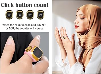 Smart Ring Counter, Smart Tasbih Zikr Ring, Muslim Islamic Prayer Smart Rings,Tasbih Counter Smart Ring, Digital Electronic Smart Tally Counter, Tasbeeh Smart Counter for Prayer (Pink, 20mm)