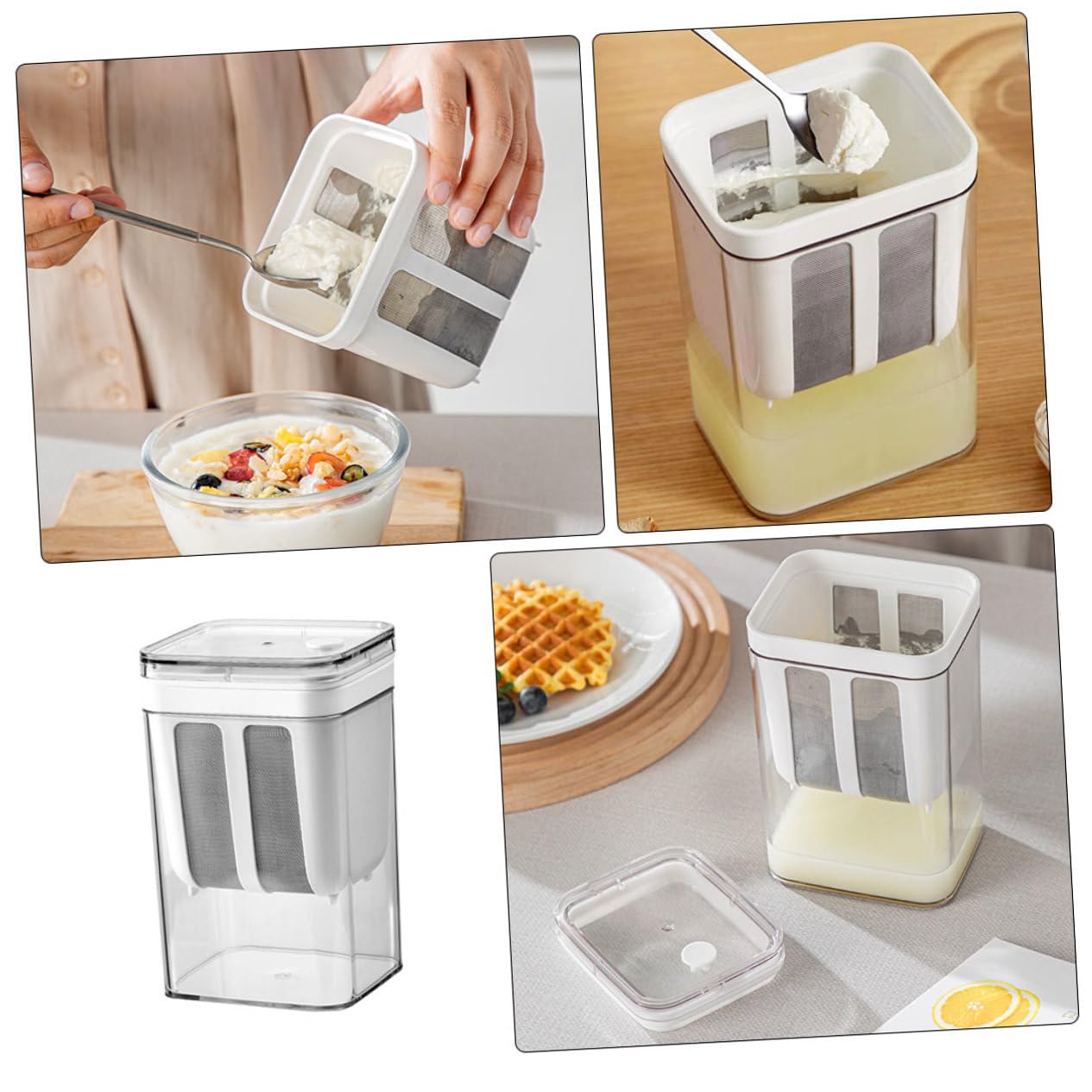 Feinmaschiges Joghurt Sieb mit 1100ml, Edelstahl, Weiß