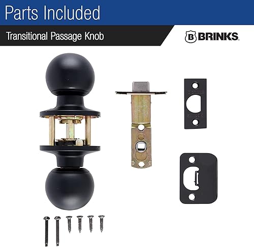 Miniatura 6 de BRINKS Paquete de 6 pomos redondos de transición para puerta interior de color negro mate  Paquete de 6 pomos planos exteriores negros mate para