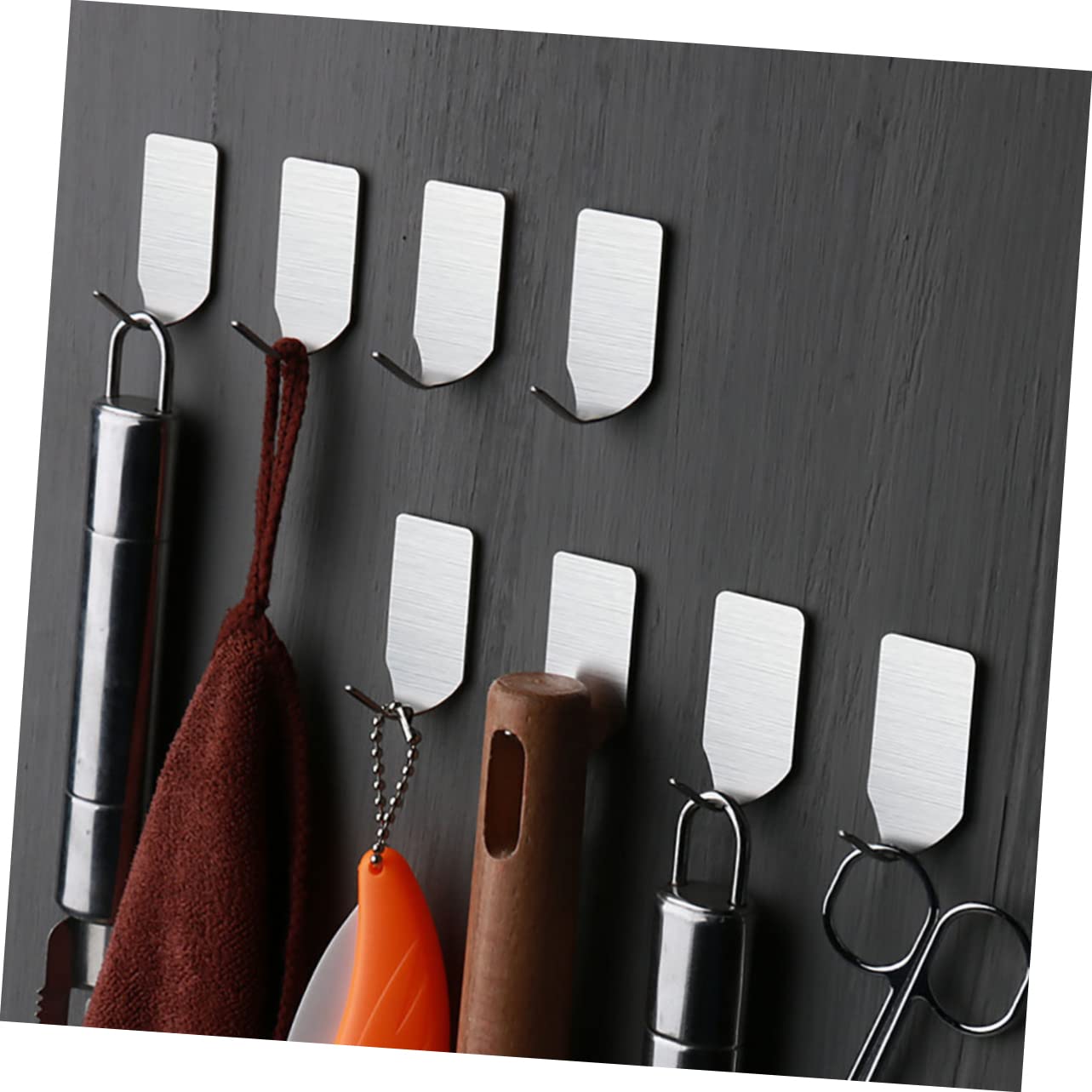 HOOTNEE 12Pcs Adhesive Stainless Steel Wall Hooks for Towel Hanging Easy Installation No Drilling for Kitchen and Bathroom Use Finish Compact