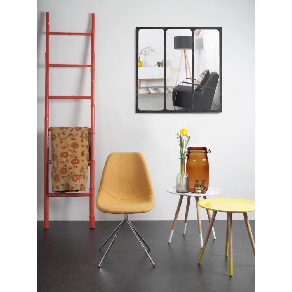 Drawer Miroir Verrière Métal Léa, Noir, 70cm x 70cm