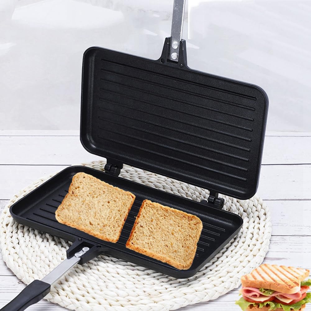 2 sandwicheras antiadherentes a gas, pan, tostadas, fruta, máquina, panqueques, hornear, barbacoa, horno, molde, parrilla, sartén
