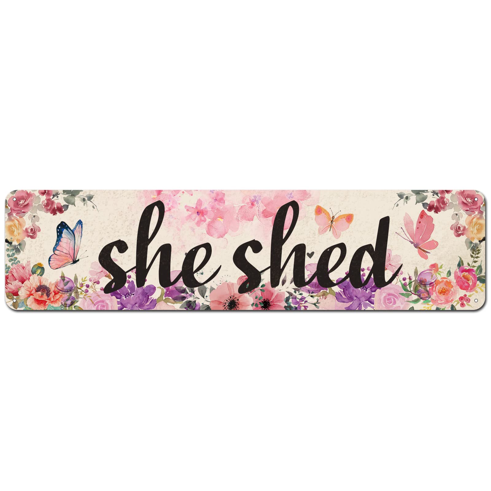 She Shed Farmhouse Flowers Metal Tin Sign 4x16 Inch are Poster Wall Decor New