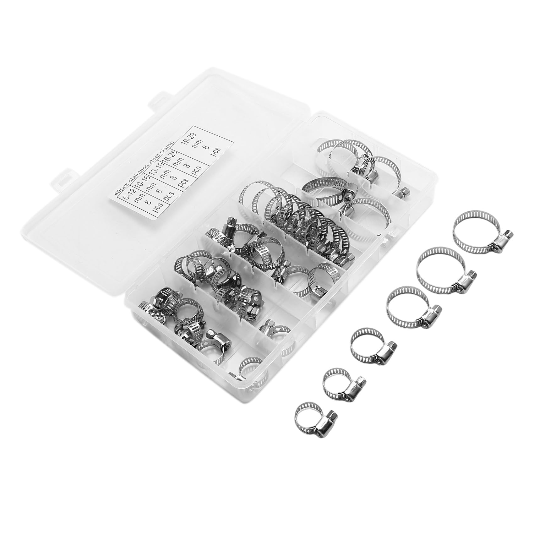 Vjsujehgy 40Pcs Hose Clamp Set 1/4 "– 1-1/8" Stainless Steel Worm Gear Hose Clamp For Pipes, Intercoolers, Pipes And Pipes