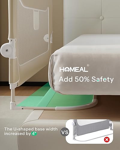 Miniatura 9 de HOMEAL Riel de cama para niños pequeños, 32 x 26 pulgadas, color gris, plegable, alto, para un fácil uso y almacenamiento, ancho de la base en forma