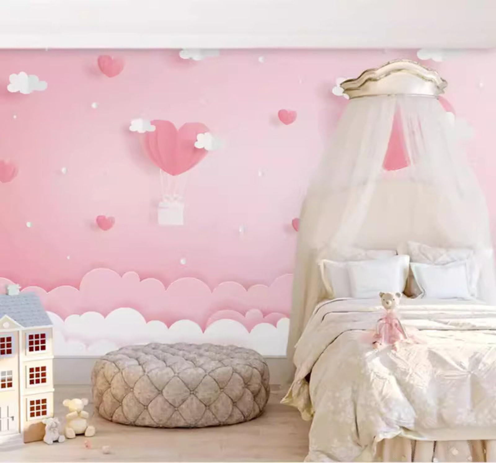 Beautiful Cosy Pink Heart Balloon 3D Wallpaper Easy Install Feature Office Living Room Sofa Bedroom TV Background Wall Decoration-350cm×256cm