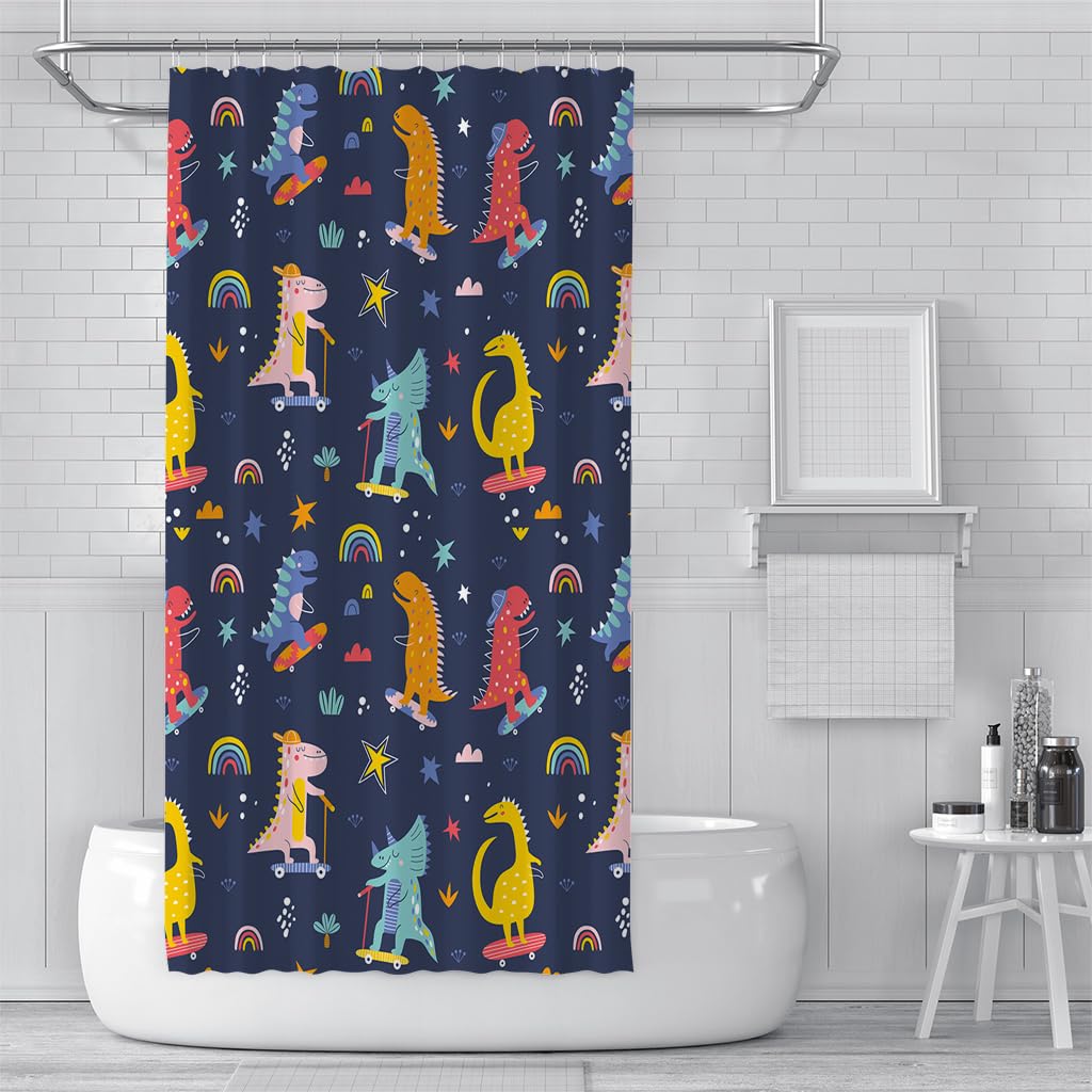 Cortina de Ducha 200 x 200 cm Infantil Azul Marino, con Bonito Estampado de Dinosaurios para Bañeras y Baños, con Temática de Animales, de Secado Rápido, Impermeable, 200 x 200 cm (1 Paneles).