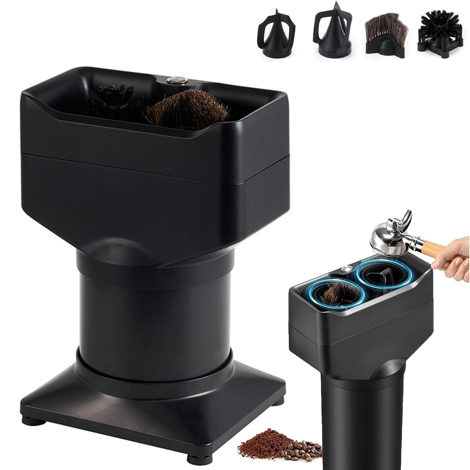 Máquina Eléctrica De Limpieza para Portafiltro, Knock Box Automática | Limpiador Automático Comercial para Portafiltro de 16L con 2 Cepillos y 3 Rascadores para Knock Box de Espresso de 58mm(3L)