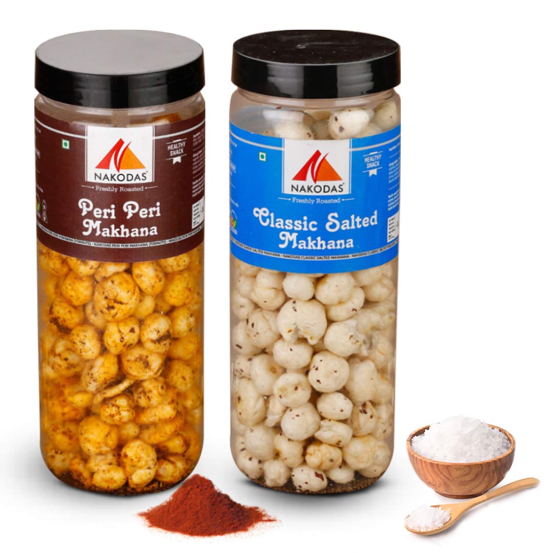 N NakodasRoasted Makhana Combo - Peri Peri, Classic Salted Fox Nuts (70gm Each, Pack of 2)