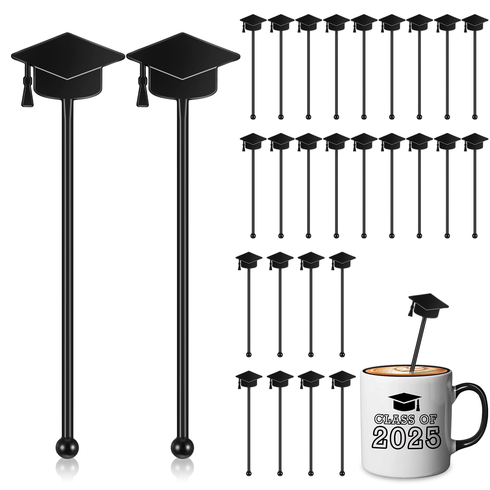 30 Stück Trinkrührstäbchen für Abschlussfeiern, Kaffee-Rührstäbchen, Cocktail-Mixer, Kunststoff-Rührstäbchen, heiße Kakaobar, Zubehör für Abschlussfeier, Party, Kaffee, Tee, Bar, Gastgeschenke