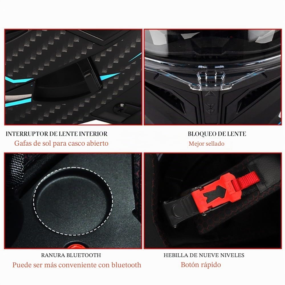 Modular Bluetooth Integrado Casco Moto, Casco Abatible con Doble Visera, ECE Homologado, Negro/Rojo