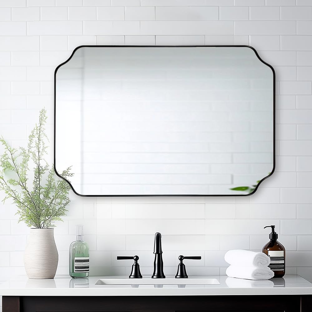 ANDY STAR - Espejos Ovalados De Baño, Espejo De Cambiador Doble De 30 X 48 Pulgadas, Espejos Ovalados Negros Para Baño, Marco De Acero Inoxidable, 1
