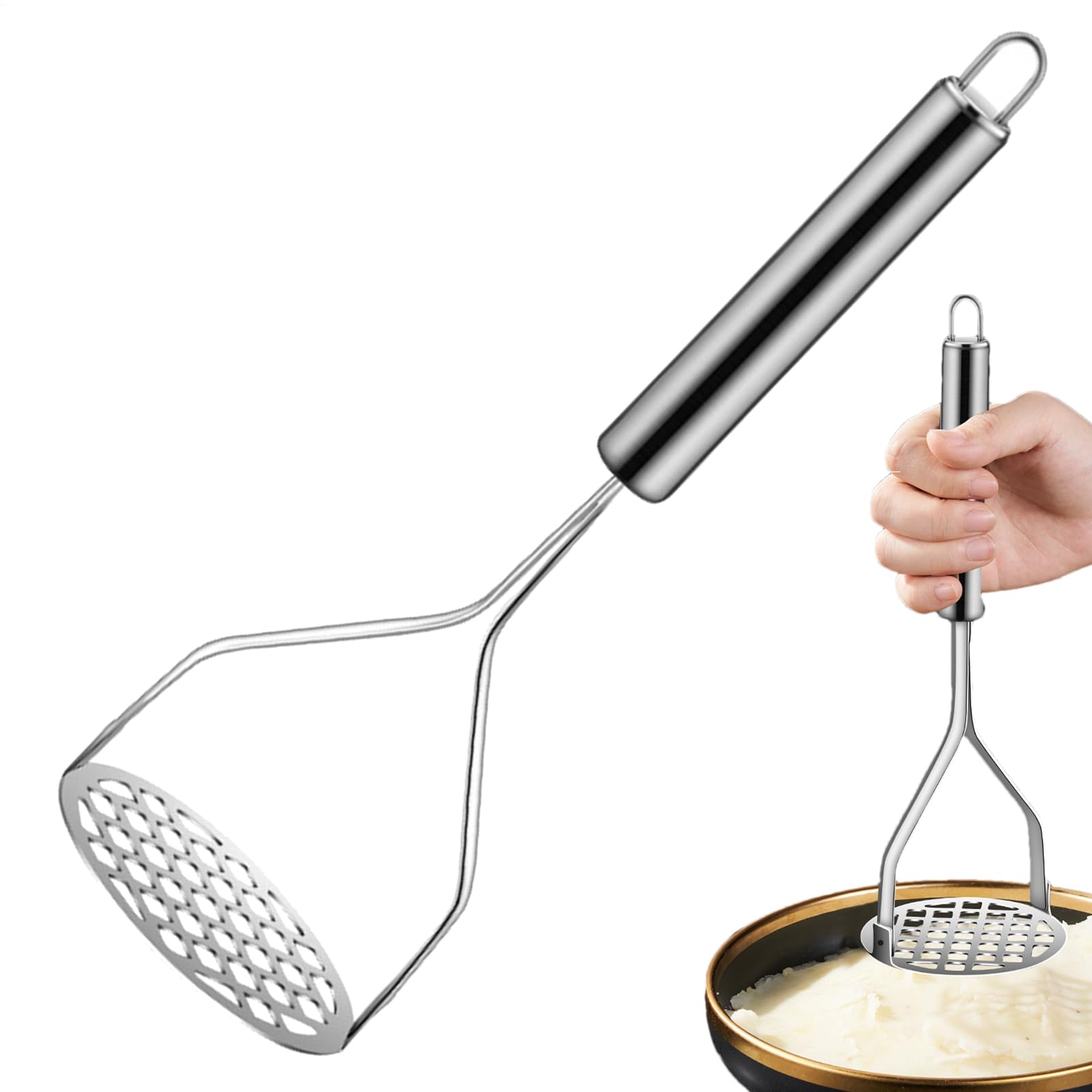Professional Potato Masher - -piece Design Stainless Steel Heavy Duty Potato Masher, Dishwasher Safe Kitchen Tool for Mashed Potatoes, Baby Food, Avocado, Beans, Metal Food Smasher